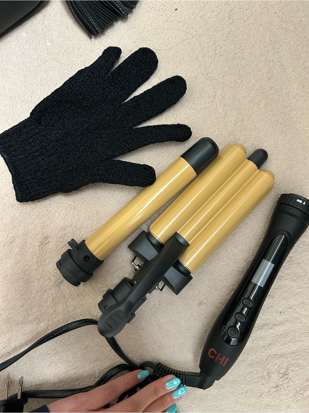 CHI 3-Barrel Wave Iron+ curling wand in Gold and Black - Professional Hair Waver